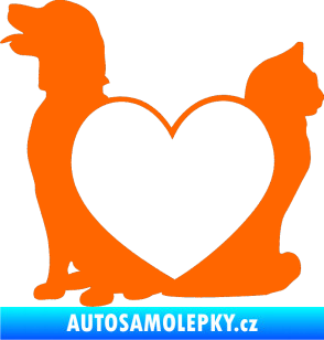 Samolepka Pejsek a kočička love levá Fluorescentní oranžová
