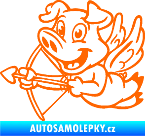 Samolepka Prase 005 levá s křídly a lukem Fluorescentní oranžová