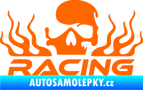 Samolepka Racing nápis s lebkou levá Fluorescentní oranžová