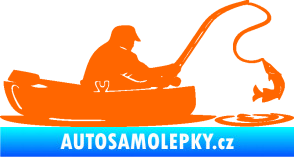 Samolepka Rybář 017 pravá rybolov v lodičce Fluorescentní oranžová