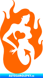Samolepka Sexy žena 004 pravá s ďáblem v těle Fluorescentní oranžová