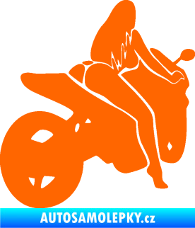 Samolepka Sexy žena na motorce pravá Fluorescentní oranžová