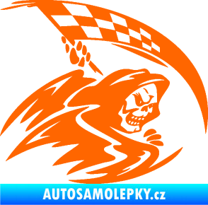 Samolepka Smrtka 004 pravá kosa šachovnice Fluorescentní oranžová