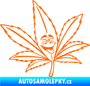 Samolepka Travka 003 pravá lístek marihuany s obličejem Fluorescentní oranžová