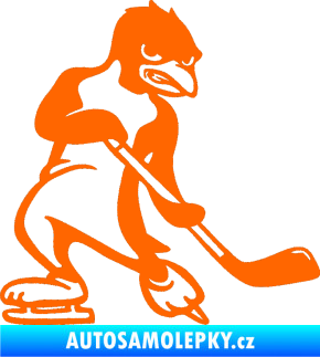 Samolepka Tučňák hokejista pravá Fluorescentní oranžová
