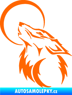 Samolepka Vlk 014 levá vyje na měsíc Fluorescentní oranžová