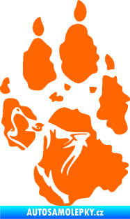 Samolepka Vlk 018 pravá stopa s vlčím obrysem Fluorescentní oranžová