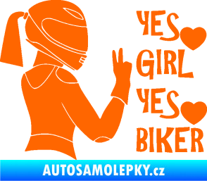 Samolepka Yes girl, yes biker motorkářka Fluorescentní oranžová