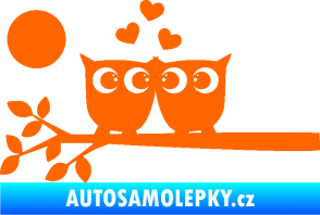 Samolepka Zamilované sovy levá na větvičce Fluorescentní oranžová