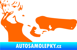 Samolepka Žena s pistolí pravá Fluorescentní oranžová