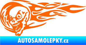 Samolepka Zubatka levá lebka v plamenech Fluorescentní oranžová