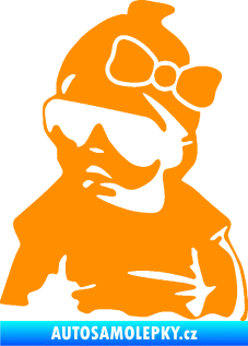 Samolepka Baby on board 001 levá miminko s brýlemi a s mašlí oranžová