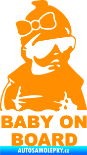 Samolepka Baby on board 001 pravá s textem miminko s brýlemi a s mašlí oranžová