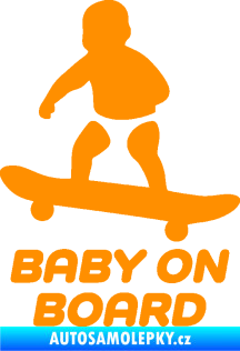 Samolepka Baby on board 008 levá skateboard oranžová