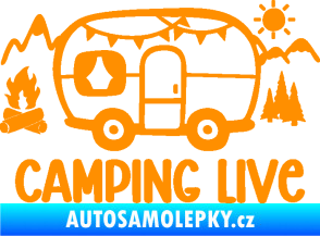 Samolepka Camping live 001 levá cestování v karavanu oranžová