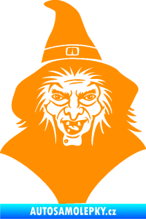 Samolepka Čarodějnice 002 levá hlava s kloboukem oranžová