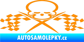 Samolepka Champion 001 lebka se šachovnicovou vlajkou oranžová