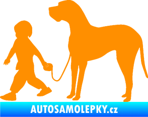 Samolepka Chlapec venčí psa levá oranžová