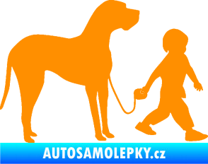 Samolepka Chlapec venčí psa pravá oranžová