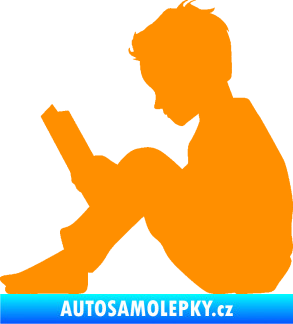 Samolepka Děti silueta 002 levá chlapec s knížkou oranžová