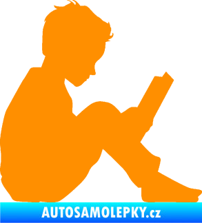 Samolepka Děti silueta 002 pravá chlapec s knížkou oranžová