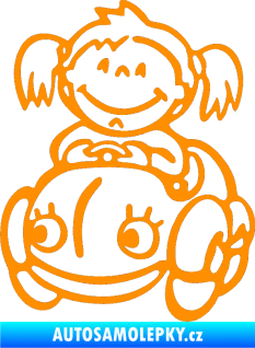 Samolepka Dítě v autě 011 levá holka v autíčku oranžová
