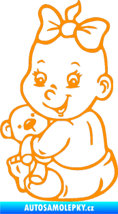 Samolepka Dítě v autě 018 levá holčička s medvídkem oranžová