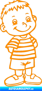 Samolepka Dítě v autě 021 pravá kluk v pruhovaném tričku oranžová