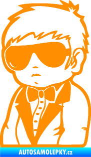 Samolepka Dítě v autě 059 levá chlapec s brýlemi oranžová