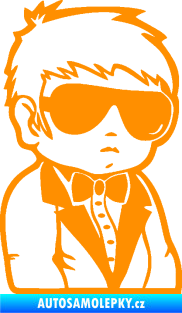 Samolepka Dítě v autě 059 pravá chlapec s brýlemi oranžová