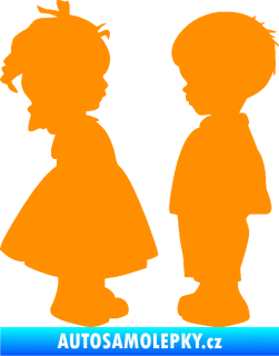 Samolepka Dítě v autě 071 levá holčička s chlapečkem sourozenci oranžová