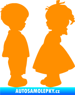 Samolepka Dítě v autě 071 pravá holčička s chlapečkem sourozenci oranžová