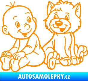 Samolepka Dítě v autě 087 levá chlapeček s pejskem oranžová