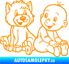Samolepka Dítě v autě 087 pravá chlapeček s pejskem oranžová