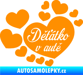 Samolepka Dítě v autě 092 nápis děťátko v autě se srdíčky oranžová