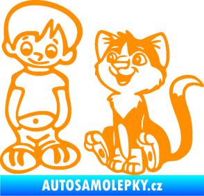 Samolepka Dítě v autě 097 levá kluk a kočka oranžová