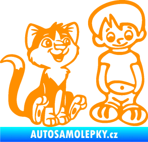 Samolepka Dítě v autě 097 pravá kluk a kočka oranžová