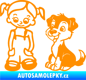 Samolepka Dítě v autě 099 levá holčička a pes oranžová