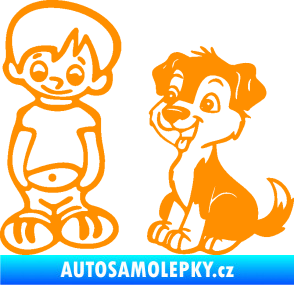Samolepka Dítě v autě 100 levá kluk a pes oranžová