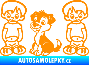 Samolepka Dítě v autě 103 levá dva kluci a pes oranžová