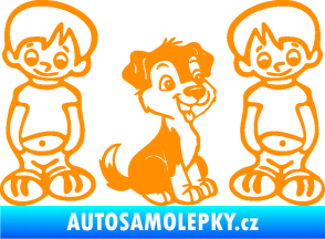 Samolepka Dítě v autě 103 pravá dva kluci a pes oranžová