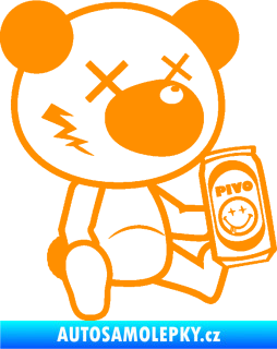 Samolepka Drunk bear 004 pravá medvěd s pivem oranžová