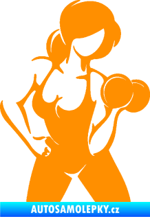 Samolepka Fitness 001 pravá posilování s činkou oranžová