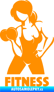 Samolepka Fitness 002 levá posilování s činkou oranžová
