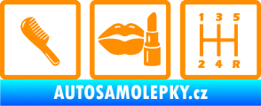 Samolepka Girl race car symboly brush, lipstick, shift oranžová