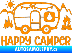 Samolepka Happy camper 002 pravá kempování s karavanem oranžová
