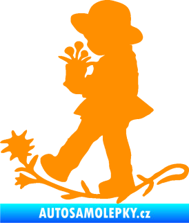 Samolepka Interiér 011 levá dítě s květinou oranžová