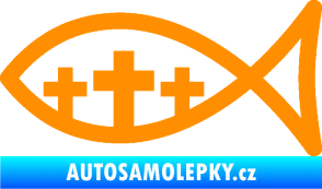 Samolepka Jesus rybička 005 tři kříže křesťanský symbol oranžová