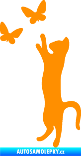 Samolepka Kočka 025 levá s motýlky oranžová