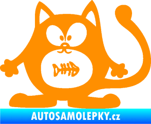Samolepka Kočka 042 levá s rybou v bříšku oranžová